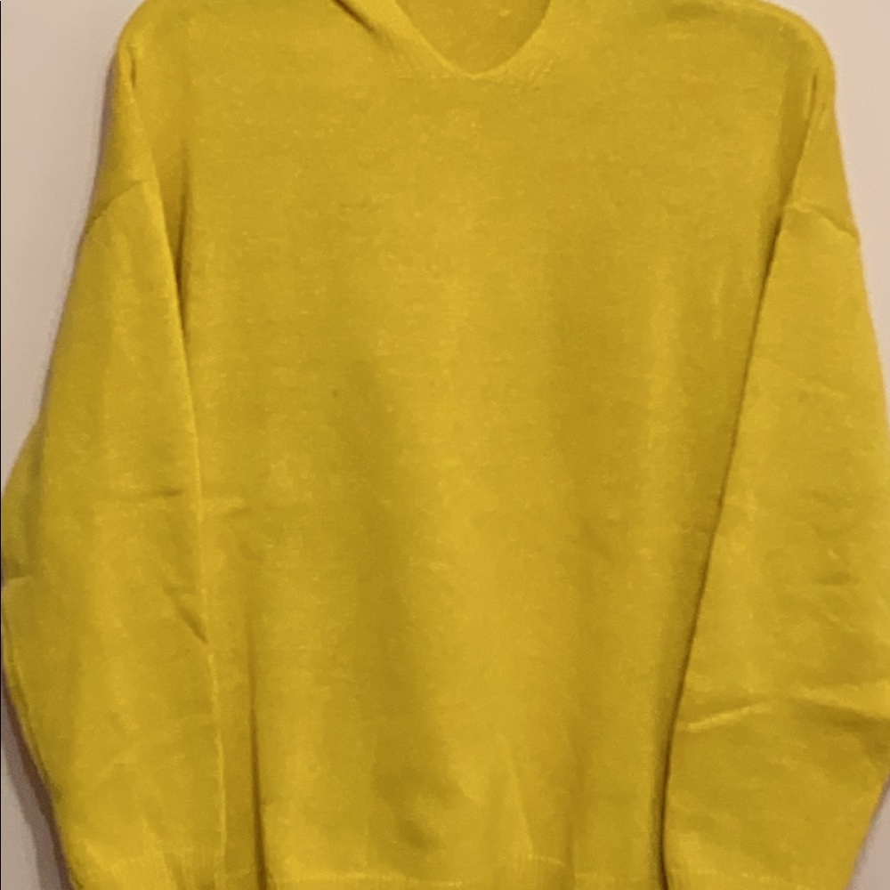 V-Neckline Solid Sweater Shift Sweaters with Hoodie, Color Yellow, Size M - Picture 2 of 8